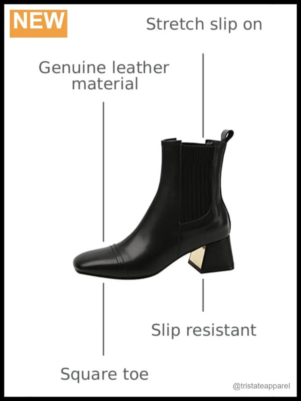 Genuine Leather Square Toe Block Heel Ankle Boots Women Handmade Chunky Heel
